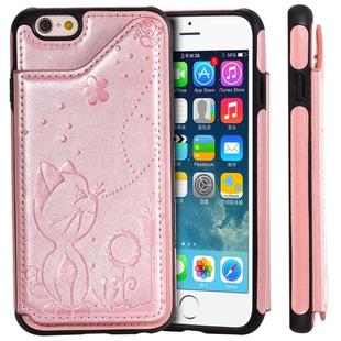 For iPhone 6 Cat Bee Embossing Pattern Shockproof Protective Case with Card Slots & Photo Frame(Rose Gold)