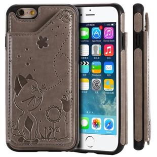 For iPhone 6 Cat Bee Embossing Pattern Shockproof Protective Case with Card Slots & Photo Frame(Grey)