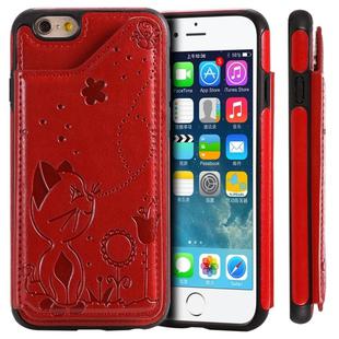 For iPhone 6 Cat Bee Embossing Pattern Shockproof Protective Case with Card Slots & Photo Frame(Red)