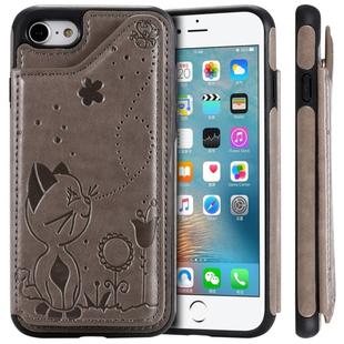For iPhone SE 2022 / SE 2020 / 8 / 7 Cat Bee Embossing Pattern Shockproof Protective Case with Card Slots & Photo Frame(Grey)