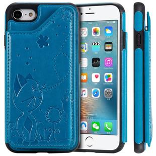For iPhone SE 2022 / SE 2020 / 8 / 7 Cat Bee Embossing Pattern Shockproof Protective Case with Card Slots & Photo Frame(Blue)
