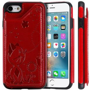 For iPhone SE 2022 / SE 2020 / 8 / 7 Cat Bee Embossing Pattern Shockproof Protective Case with Card Slots & Photo Frame(Red)