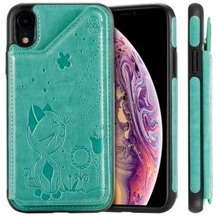 For iPhone XR Cat Bee Embossing Pattern Shockproof Protective Case with Card Slots & Photo Frame(Green)