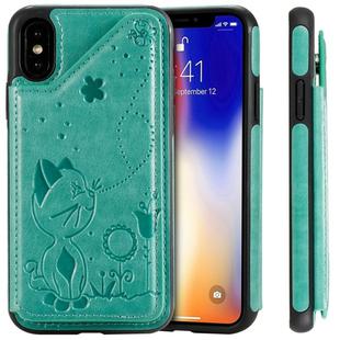 For iPhone XS Cat Bee Embossing Pattern Shockproof Protective Case with Card Slots & Photo Frame(Green)