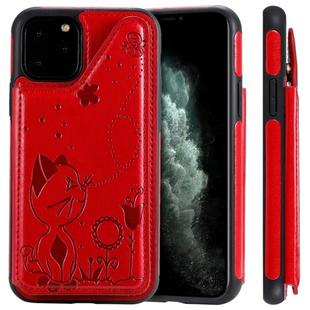 For iPhone 11 Pro Cat Bee Embossing Pattern Shockproof Protective Case with Card Slots & Photo Frame(Red)