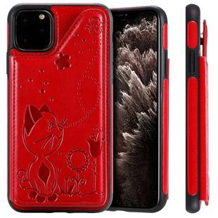 For iPhone 11 Pro Max Cat Bee Embossing Pattern Shockproof Protective Case with Card Slots & Photo Frame(Red)