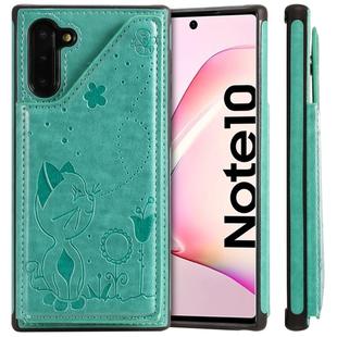 For Galaxy Note 10 Cat Bee Embossing Pattern Shockproof Protective Case with Card Slots & Photo Frame(Green)