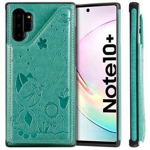 For Galaxy Note 10 Plus Cat Bee Embossing Pattern Shockproof Protective Case with Card Slots & Photo Frame(Green)