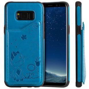 For Galaxy S8 Plus Cat Bee Embossing Pattern Shockproof Protective Case with Card Slots & Photo Frame(Blue)