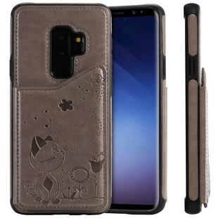 For Galaxy S9 Plus Cat Bee Embossing Pattern Shockproof Protective Case with Card Slots & Photo Frame(Grey)