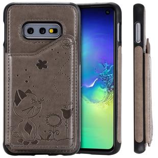 For Galaxy S10e Cat Bee Embossing Pattern Shockproof Protective Case with Card Slots & Photo Frame(Grey)