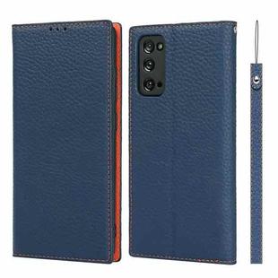 For Samsung Galaxy S20 FE Litchi Texture Horizontal Flip Top Layer Cowhide Leather Case with Holder & Card Slots & Wallet & Strap & Wire Winder(Dark Blue)