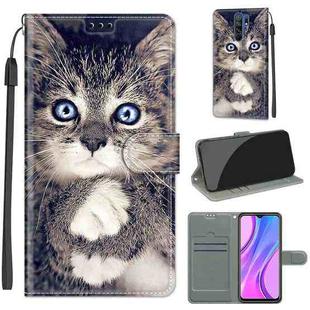 For Xiaomi Redmi 9 Voltage Coloured Drawing Magnetic Clasp Horizontal Flip PU Leather Case with Holder & Card Slots(C02 Fork Hand White Claw Cat)