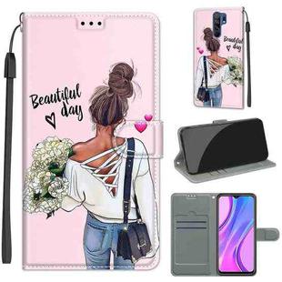 For Xiaomi Redmi 9 Voltage Coloured Drawing Magnetic Clasp Horizontal Flip PU Leather Case with Holder & Card Slots(C09 Hug Flower)
