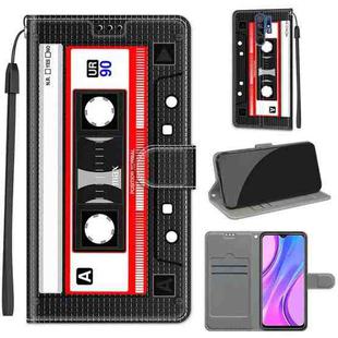 For Xiaomi Redmi 9 Voltage Coloured Drawing Magnetic Clasp Horizontal Flip PU Leather Case with Holder & Card Slots(C10 Black Red Tape)