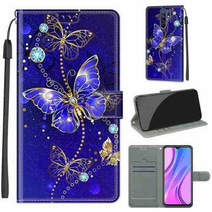 For Xiaomi Redmi 9 Voltage Coloured Drawing Magnetic Clasp Horizontal Flip PU Leather Case with Holder & Card Slots(C11 Blue Golden Chain Butterflies)