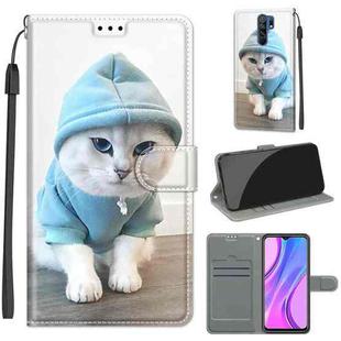 For Xiaomi Redmi 9 Voltage Coloured Drawing Magnetic Clasp Horizontal Flip PU Leather Case with Holder & Card Slots(C15 Blue Sweater White Cat)