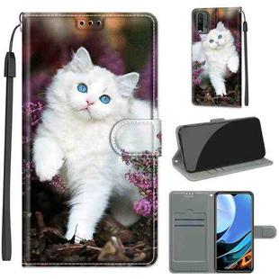 For Xiaomi Redmi 9 Power/Note 9 4G Voltage Coloured Drawing Magnetic Clasp Horizontal Flip PU Leather Case with Holder & Card Slots(C08 Flower Bush Big White Cat)