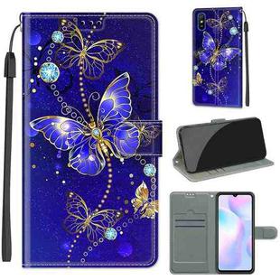 For Xiaomi Redmi 9A Voltage Coloured Drawing Magnetic Clasp Horizontal Flip PU Leather Case with Holder & Card Slots(C11 Blue Golden Chain Butterflies)