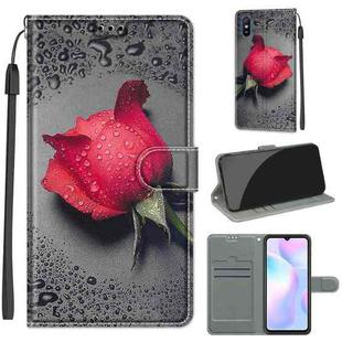 For Xiaomi Redmi 9A Voltage Coloured Drawing Magnetic Clasp Horizontal Flip PU Leather Case with Holder & Card Slots(C14 Black Water Drop Rose)