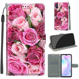 For Xiaomi Redmi 9A Voltage Coloured Drawing Magnetic Clasp Horizontal Flip PU Leather Case with Holder & Card Slots(C17 Green Leaf Pink Rose)