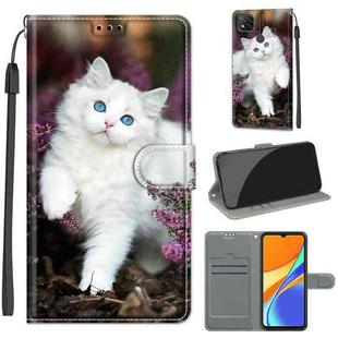 For Xiaomi Redmi 9C Voltage Coloured Drawing Magnetic Clasp Horizontal Flip PU Leather Case with Holder & Card Slots(C08 Flower Bush Big White Cat)