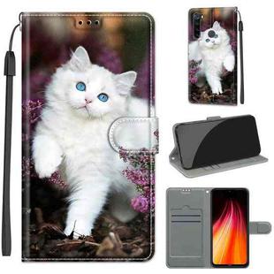 For Xiaomi Redmi Note 8 Voltage Coloured Drawing Magnetic Clasp Horizontal Flip PU Leather Case with Holder & Card Slots(C08 Flower Bush Big White Cat)