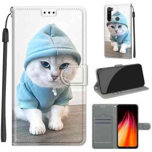 For Xiaomi Redmi Note 8 Voltage Coloured Drawing Magnetic Clasp Horizontal Flip PU Leather Case with Holder & Card Slots(C15 Blue Sweater White Cat)