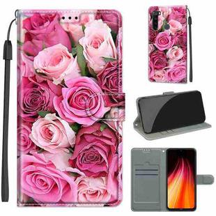 For Xiaomi Redmi Note 8 Voltage Coloured Drawing Magnetic Clasp Horizontal Flip PU Leather Case with Holder & Card Slots(C17 Green Leaf Pink Rose)