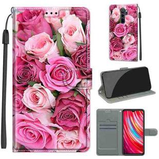 For Xiaomi Redmi Note 8 Pro Voltage Coloured Drawing Magnetic Clasp Horizontal Flip PU Leather Case with Holder & Card Slots(C17 Green Leaf Pink Rose)