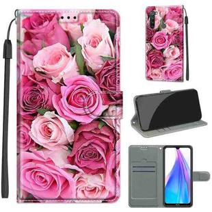 For Xiaomi Redmi Note 8T Voltage Coloured Drawing Magnetic Clasp Horizontal Flip PU Leather Case with Holder & Card Slots(C17 Green Leaf Pink Rose)