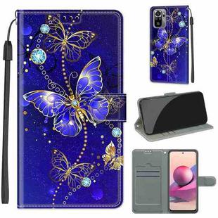 For Xiaomi Redmi Note 10 4G/Note 10S Voltage Coloured Drawing Magnetic Clasp Horizontal Flip PU Leather Case with Holder & Card Slots(C11 Blue Golden Chain Butterflies)