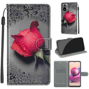 For Xiaomi Redmi Note 10 4G/Note 10S Voltage Coloured Drawing Magnetic Clasp Horizontal Flip PU Leather Case with Holder & Card Slots(C14 Black Water Drop Rose)