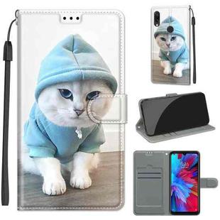 For Xiaomi Redmi Note 7 Voltage Coloured Drawing Magnetic Clasp Horizontal Flip PU Leather Case with Holder & Card Slots(C15 Blue Sweater White Cat)