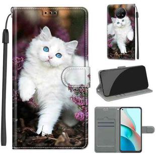 For Xiaomi Redmi Note 9 5G/ 9T Voltage Coloured Drawing Magnetic Clasp Horizontal Flip PU Leather Case with Holder & Card Slots(C08 Flower Bush Big White Cat)