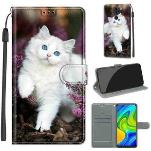 For Xiaomi Redmi Note 9/Redmi 10X 4G Voltage Coloured Drawing Magnetic Clasp Horizontal Flip PU Leather Case with Holder & Card Slots(C08 Flower Bush Big White Cat)