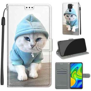 For Xiaomi Redmi Note 9/Redmi 10X 4G Voltage Coloured Drawing Magnetic Clasp Horizontal Flip PU Leather Case with Holder & Card Slots(C15 Blue Sweater White Cat)