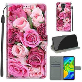 For Xiaomi Redmi Note 9/Redmi 10X 4G Voltage Coloured Drawing Magnetic Clasp Horizontal Flip PU Leather Case with Holder & Card Slots(C17 Green Leaf Pink Rose)