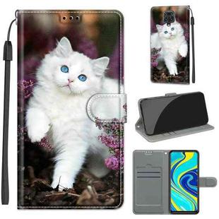 For Xiaomi Redmi Note 9S/9 Pro Voltage Coloured Drawing Magnetic Clasp Horizontal Flip PU Leather Case with Holder & Card Slots(C08 Flower Bush Big White Cat)