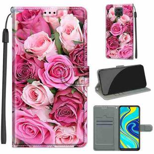 For Xiaomi Redmi Note 9S/9 Pro Voltage Coloured Drawing Magnetic Clasp Horizontal Flip PU Leather Case with Holder & Card Slots(C17 Green Leaf Pink Rose)
