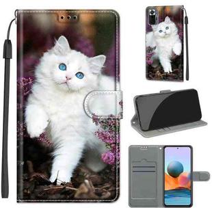 For Xiaomi Redmi Note 10 Pro Max/10 Pro Voltage Coloured Drawing Magnetic Clasp Horizontal Flip PU Leather Case with Holder & Card Slots(C08 Flower Bush Big White Cat)