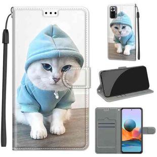 For Xiaomi Redmi Note 10 Pro Max/10 Pro Voltage Coloured Drawing Magnetic Clasp Horizontal Flip PU Leather Case with Holder & Card Slots(C15 Blue Sweater White Cat)