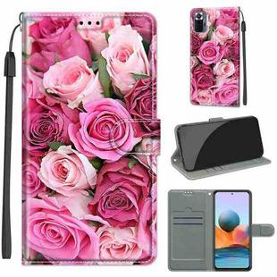 For Xiaomi Redmi Note 10 Pro Max/10 Pro Voltage Coloured Drawing Magnetic Clasp Horizontal Flip PU Leather Case with Holder & Card Slots(C17 Green Leaf Pink Rose)