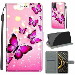 For Xiaomi Poco M3 Voltage Coloured Drawing Magnetic Clasp Horizontal Flip PU Leather Case with Holder & Card Slots(C03 Gradient Pink Flying Butterflies)