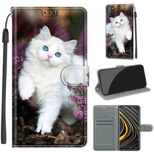 For Xiaomi Poco M3 Voltage Coloured Drawing Magnetic Clasp Horizontal Flip PU Leather Case with Holder & Card Slots(C08 Flower Bush Big White Cat)