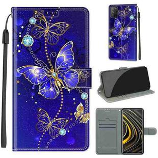 For Xiaomi Poco M3 Voltage Coloured Drawing Magnetic Clasp Horizontal Flip PU Leather Case with Holder & Card Slots(C11 Blue Golden Chain Butterflies)