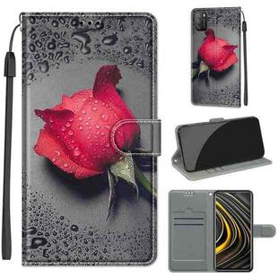 For Xiaomi Poco M3 Voltage Coloured Drawing Magnetic Clasp Horizontal Flip PU Leather Case with Holder & Card Slots(C14 Black Water Drop Rose)