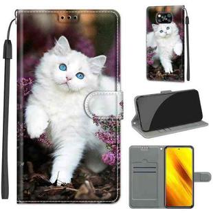 For Xiaomi Poco X3 NFC Voltage Coloured Drawing Magnetic Clasp Horizontal Flip PU Leather Case with Holder & Card Slots(C08 Flower Bush Big White Cat)