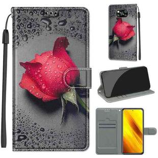 For Xiaomi Poco X3 NFC Voltage Coloured Drawing Magnetic Clasp Horizontal Flip PU Leather Case with Holder & Card Slots(C14 Black Water Drop Rose)