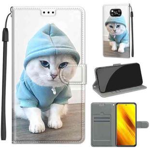 For Xiaomi Poco X3 NFC Voltage Coloured Drawing Magnetic Clasp Horizontal Flip PU Leather Case with Holder & Card Slots(C15 Blue Sweater White Cat)